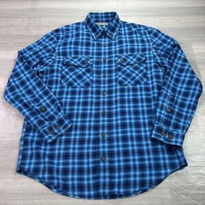 Duluth Trading Co Shirt Mens LT Blue Plaid Flannel Button Up Casual Workwear
